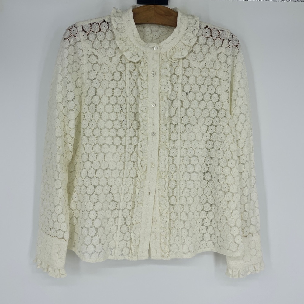 Sundance lace antique white button up long sleeve shirt blouse